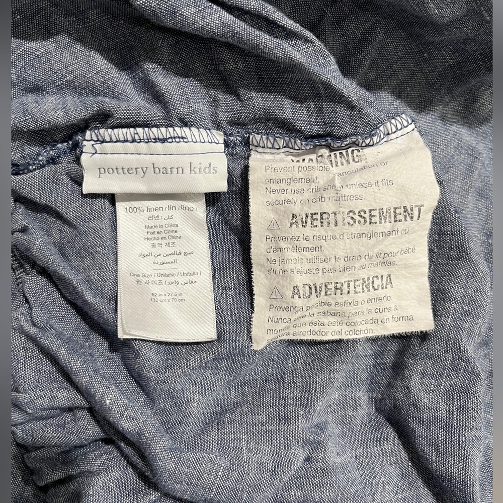 Pottery Barn fitted crib sheet, dark blue linen